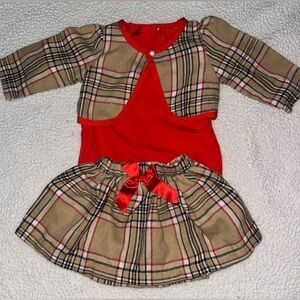 SHEIN Red and Plaid Kids Matching Skirt Set